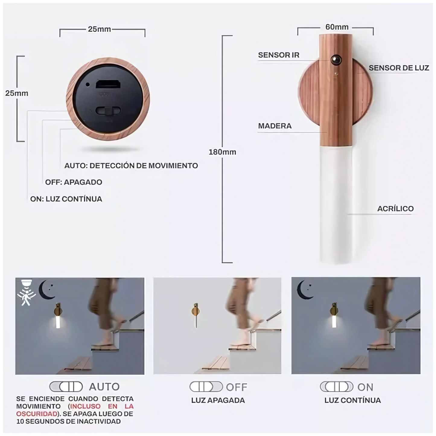 ¡PROMO 3X1! Bastones Led con Sensor Movimiento 3en1