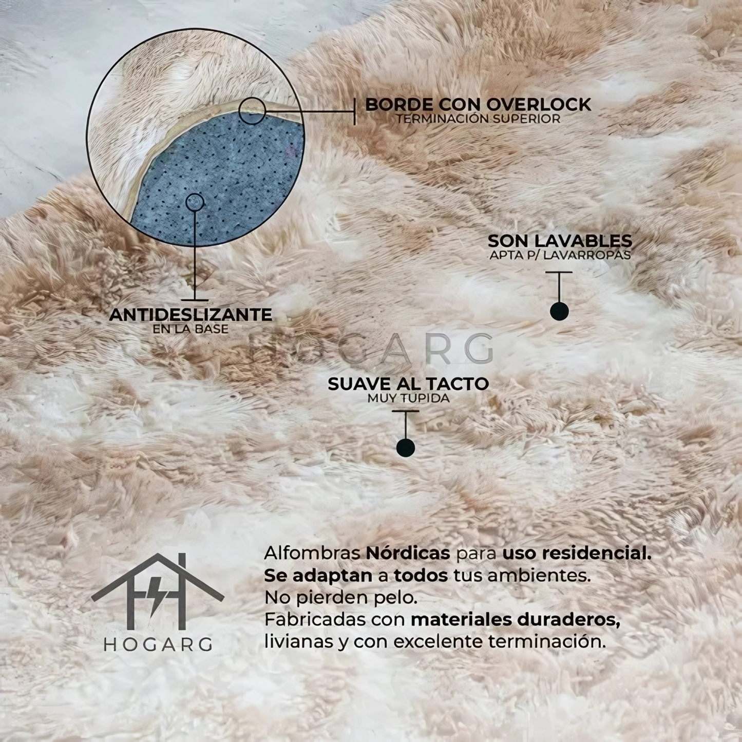 Alfombra Nordica Moderna Pelo Largo 1x1,5Mts