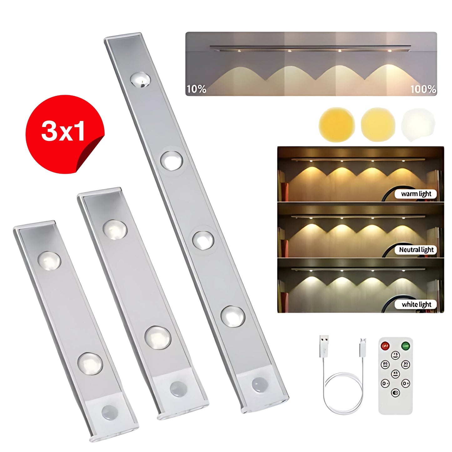 ¡PROMO 3X1! Barras Led con Sensor Movimiento 3en1